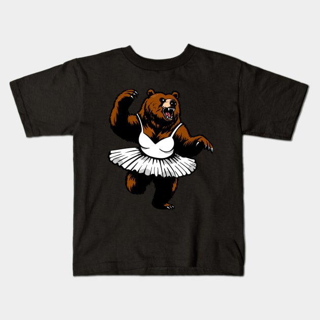 Bear dancing fiercely Kids T-Shirt by Linys